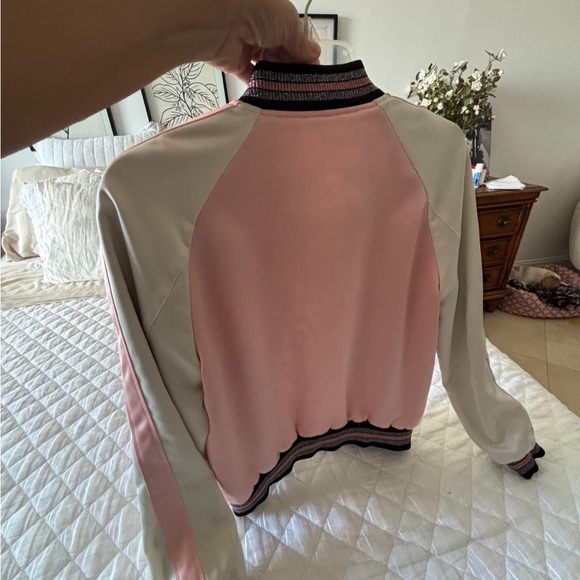 Floral Embroidered Pink and Cream Bomber Jacket - Picture 2 of 2